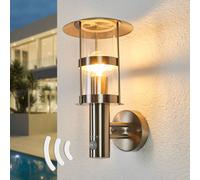 Lindby Applique da esterno Noemi, sensore, grigio, acciaio inox, 34 cm LINDBY