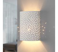 Lindby applique Jiru, altezza 23 cm, bianco, semicircolare, gesso LINDBY
