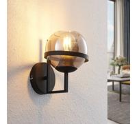 Lindby applique Marinka, altezza 20 cm, nero, vetro fumé LINDBY