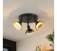 Lindby Erin, faretto da soffitto, nero/oro, Ø 22 cm, vetro LINDBY