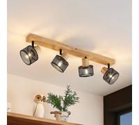 Lindby Evinora, faretto da soffitto, 77 cm, nero, a 4 luci, legno LINDBY