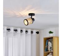 Lindby Faretto Yaelle, Ø 10 cm, rattan, nero, E27 LINDBY