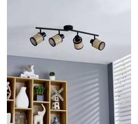 Lindby Faretto Yaelle, 76 cm, a 4 luci, rattan, nero, E27 LINDBY