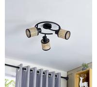 Lindby fatto Yaelle, Ø 30 cm, a 3 luci, rattan, nero, E27 LINDBY