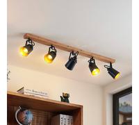 Lindby Kimban, faretto da soffitto a 5 luci, 106 cm, legno, metallo LINDBY