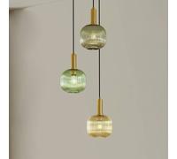 Lindby lampada a sospensione Doroteo, a 3 luci, verde/ambra/grigio, vetro 10030655