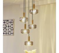Lindby lampada a sospensione Hildur, a 5 luci, grigio fumé, vetro LINDBY