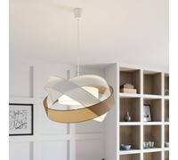 Lindby Lampada a Sospensione Moderna in Tessuto, da Soffitto Pendente Stile Vintage Retrò Lampadario LED Accogliente per Camera Letto Cucina Soggiorno Bianco e Marrone 60cm