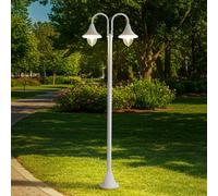 Lindby lampada da esterno Madea, bianca, a 2 luci, 213 cm, E27, IP44 LINDBY