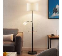 Lindby Lampada da terra Aovan, nera, ripiano, porta USB LINDBY