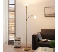 Lindby lampada da terra Jost, 180 cm, ottone, lampada da lettura, E27 LINDBY