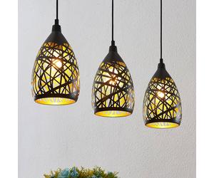 Lindby Marcello lampada a sospensione, 75 cm, a 3 luci, nero-oro LINDBY