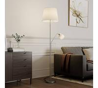 Lindby piantana Nantwin, 175 cm, bianco, nichel, tessile LINDBY