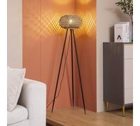 Lindby piantana Nerys, nero, bambù, Ø 31,5 cm, treppiede LINDBY