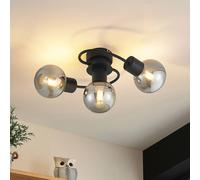 Lindby plafoniera Ciala, a 3 luci, nero, fumo, vetro LINDBY
