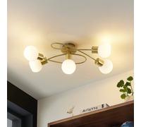 Lindby plafoniera Elaina, 66 cm, a 5 luci, color ottone, vetro LINDBY