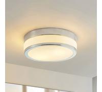 Lindby plafoniera Flavi, Ø 28 cm, cromo, vetro, IP44, E27 9620635