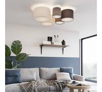 Lindby Plafoniera Laurenz, a 5 luci, marrone/beige, tessuto LINDBY