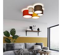 Lindby Plafoniera Laurenz, a 5 luci, rosso/giallo, tessuto LINDBY