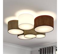 Lindby Plafoniera Laurenz, a 6 luci, grigio/marrone, tessuto LINDBY