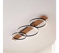 Lindby Plafoniera LED Galad, nero, legno, a 3 luci, 98 cm LINDBY