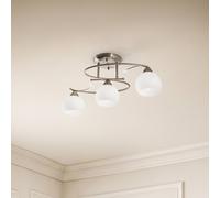 Lindby Plafoniera Svean, a 3 luci, nichel/bianco, vetro, lunghezza 60 cm LINDBY