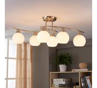 Lindby plafoniera Svean, a 6 luci, bianco, vetro, lunghezza 75 cm LINDBY