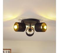 Lindby Plafoniera Vasilia, a 3 luci, nero/oro, tessuto LINDBY