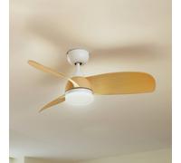 Lindby Ventilatore da soffitto a LED Enon, bianco/legno, DC, silenzioso LINDBY