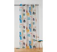 Linder Tenda con motivo pittura astratta, tessuto e tinto in Francia, stile artistico, colore bianco, blu e giallo, occhielli a canna di fucile - 150 x 240 cm, 100% poliestere, collezione Mallorca