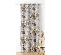 Linder - Tenda in tessuto Upcyclé - Tessuto e tinto in Francia - Stile Tropicale - Finitura occhielli colore canna di fucile - Colore giallo occia fondo bianco - Dimensioni 140 x 240 cm - Collezione