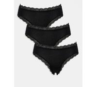 Lindex - Emelie - Confezione da 3 brasiliane nere con finiture in pizzo-Nero 44-46