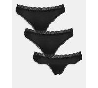 Lindex - Emelie - Confezione da 3 perizoma neri con finiture in pizzo-Nero M