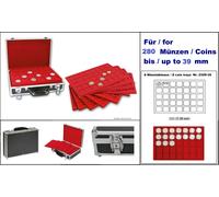 Lindner 2338-280 valigetta monete ALU Nero 8 Tableaux Rosso 39mm per 280 Monete