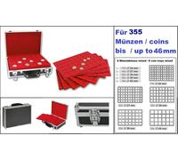 Lindner 2338 valigetta monete ALU Nero + 8 Rossi Tableaux Mixed per 355 Monete