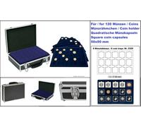 LINDNER-2338M-MÜNZKOFFER-ALU-SCHWARZ 8-TABLEAUS Blu Mix per 355 Monete