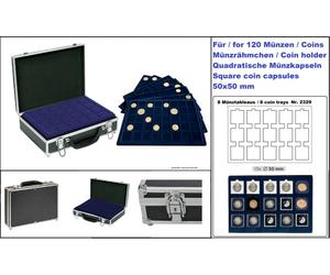 Lindner 2338M-120 valigetta monete ALU Nero 8 Tableaux Blu per 120