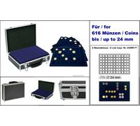 Lindner 2338-616 valigetta monete ALU Nero 8 Tableaux Rosso 24mm per 616 Monete