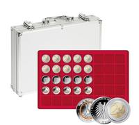 Lindner S2340-300 valigetta monete ALU 5 Tableaux 2329-60 Rosso 27mm per 300