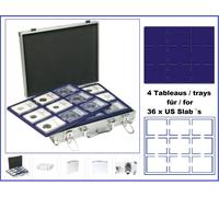 Lindner S2307-S2219ME ALU Valigetta Monete 4 Tableaus Blu Per 36 US Slabs Monete