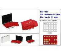 Lindner S2340-200 valigetta monete ALU 5 Tableaux 2329-40 Rosso 34mm per 200