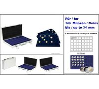 Lindner S2340M-200 valigetta monete ALU 5 Tableaux 2329-40 Blu 34mm per 200
