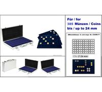 LINDNER-S2340M-385 Valigetta Monete ALU 5 Tableaus 2329-77 Blu 24 mm Per 385