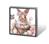 Lindo conejito de Pascua con corona floral, broches y alfileres unisex, insignia de solapa cuadrada y ligera, joyería para ropa, chal o sombrero.