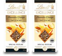 Lindt Excellence Passion Tavoletta di Cioccolato Fondente 70% Cacao con Arancia e Mandorle, formato 100g (Confezione da 2)