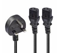 LINDY 30371 2.5m UK 3 Pin Plug to 2 x IEC C13 Splitter Extension Cable, Black UK