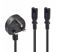 LINDY 2.5m UK Mains 3 Pin Plug to 2 x IEC C7 Splitter Power Cable/Figure 8 Lead,