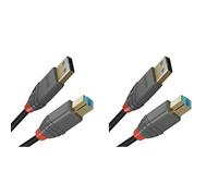 LINDY 36743 3m USB 3.2 Type A to B Cable, 5Gbps, Anthra Line,Black (Pack of 2) 3