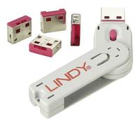 LINDY 40450 Blocco porta USB USB-Lock + Key Kit da 4 Rosa incl. 1 chiave