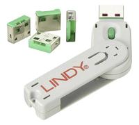 LINDY 40451 Blocco porta USB USB-Lock + Key Kit da 4 Verde incl. 1 chiave